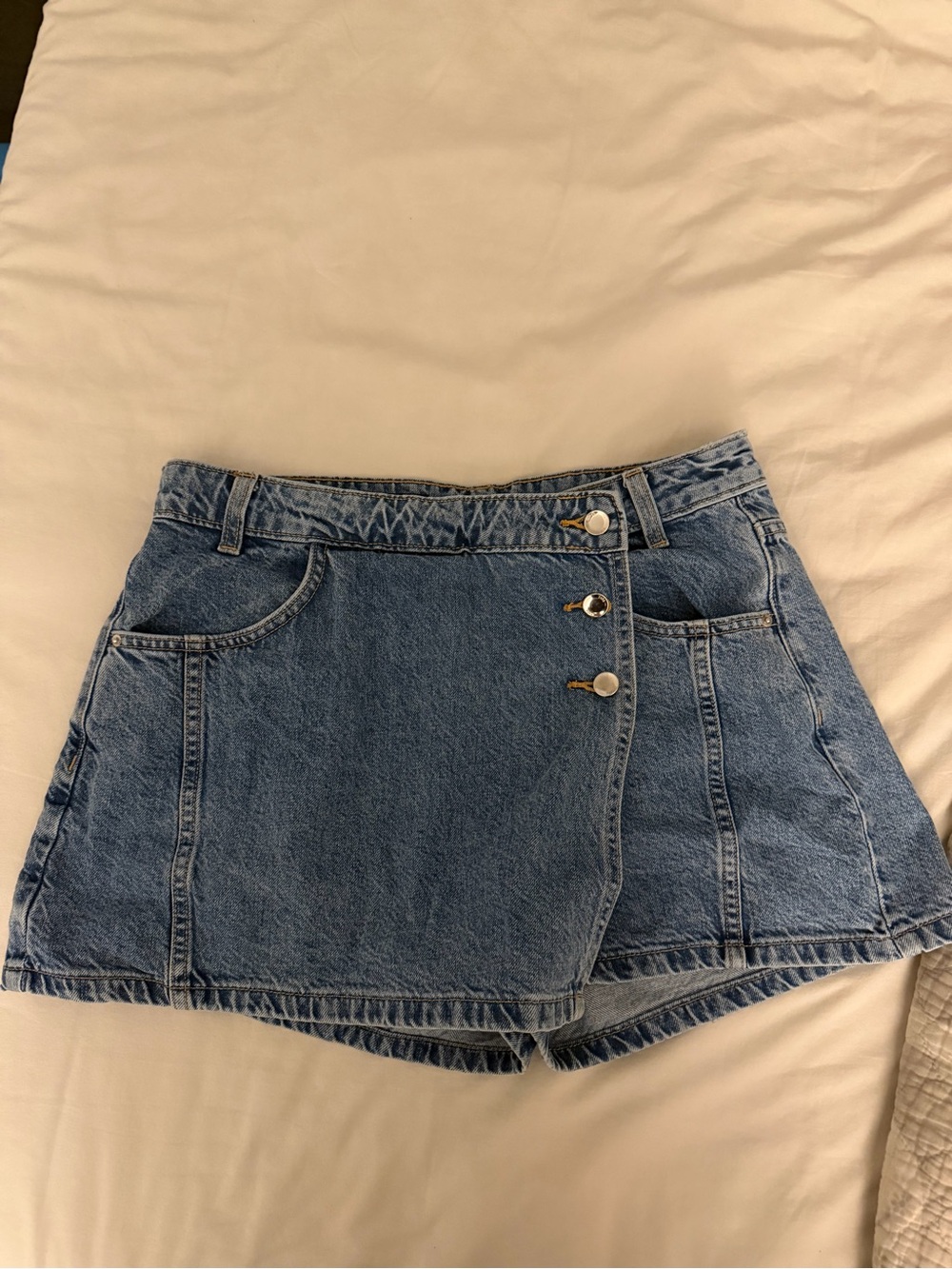 Zara Blue Denim Wrap-Front Shorts Skort